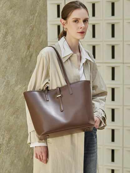 Serene Top Grain Leather Minimalist Oversized Shoulder Bag