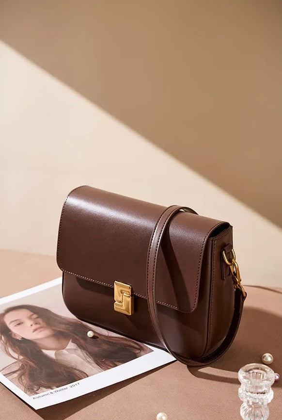 Aura Genuine Leather Luxury Small Square Crossbody Bag