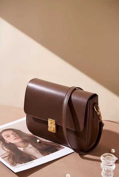 Aura Genuine Leather Luxury Small Square Crossbody Bag