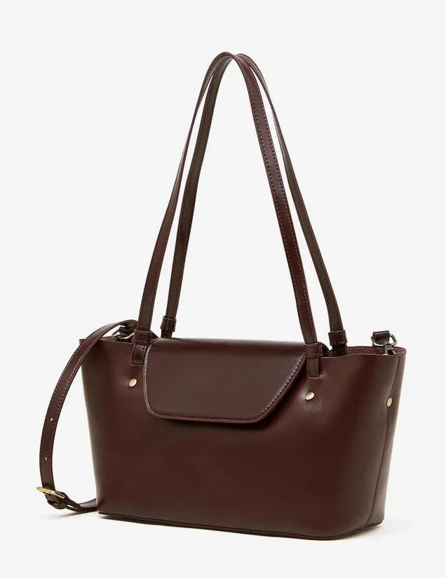 Sleek Genuine Leather Flap Contour Tote