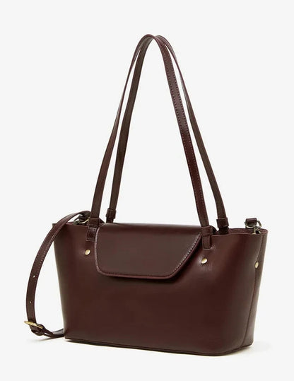 Sleek Genuine Leather Flap Contour Tote