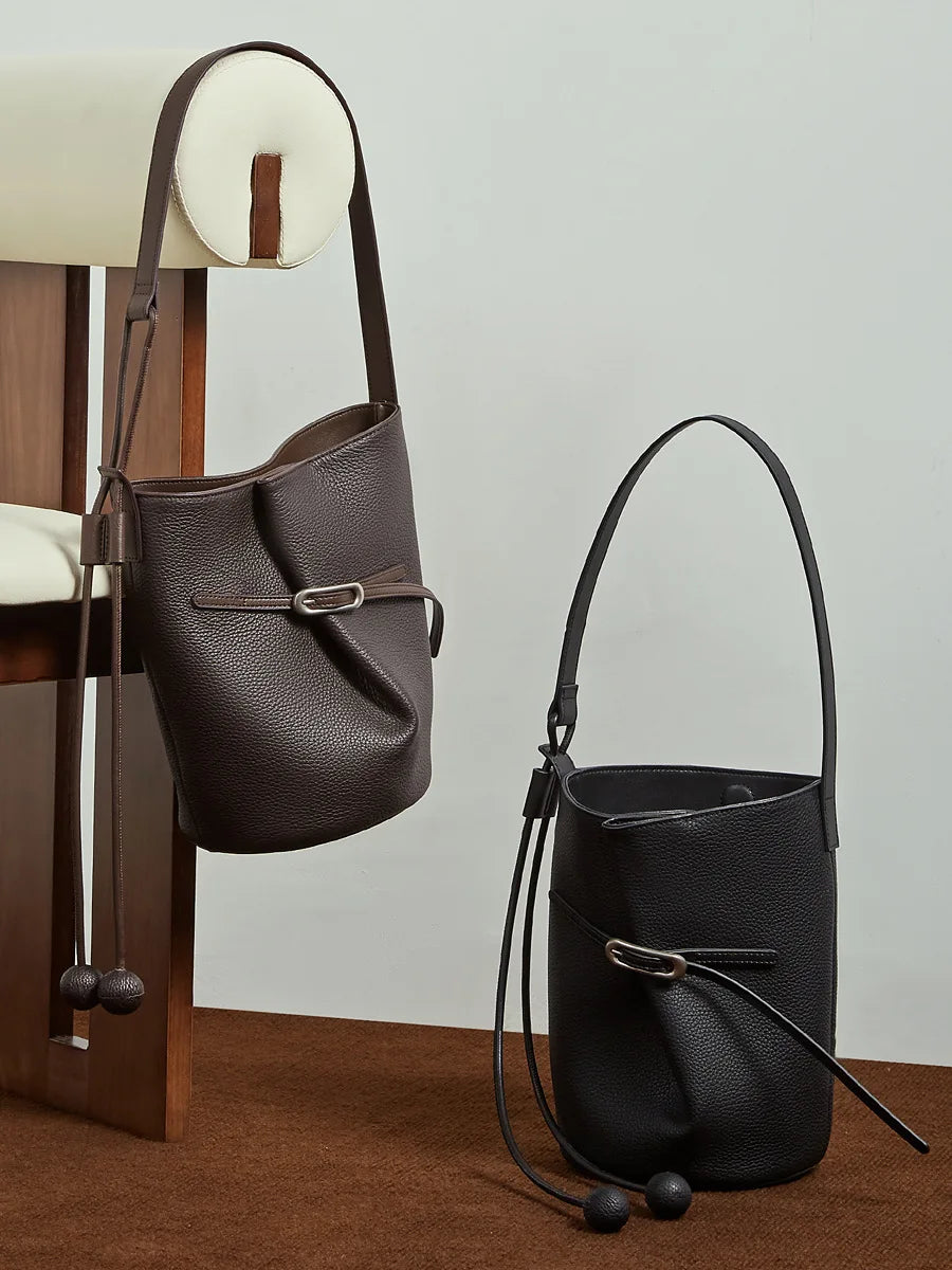Cascade Genuine Leather Loop Bucket Bag