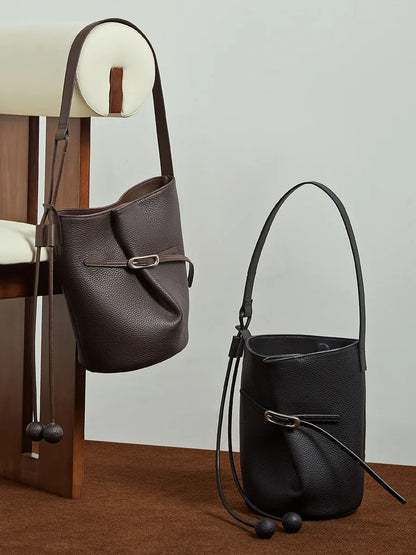 Cascade Genuine Leather Loop Bucket Bag