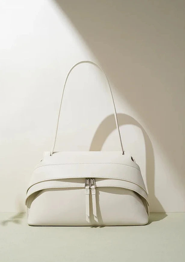 Aura Genuine Leather Twin-Zip Flap Shoulder Bag