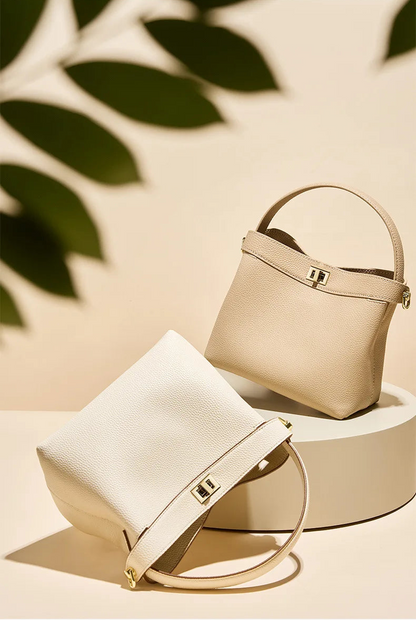 Refined Genuine Leather Signature Bucket Bag