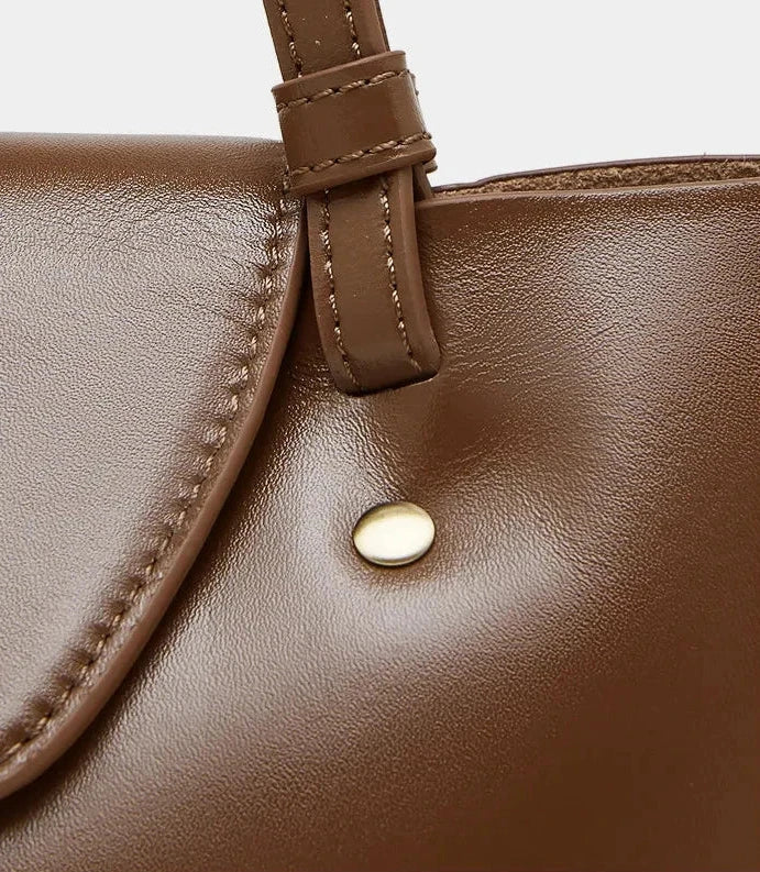 Sleek Genuine Leather Flap Contour Tote