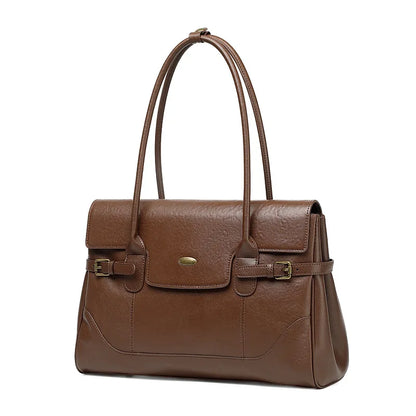 Aura Genuine Leather Side-Buckle Vintage Tote