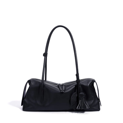 Serene Genuine Leather Elongated Barrel Handbag