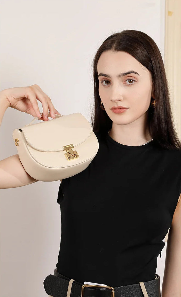 Aura Genuine Leather Top-Handle Saddle Bag