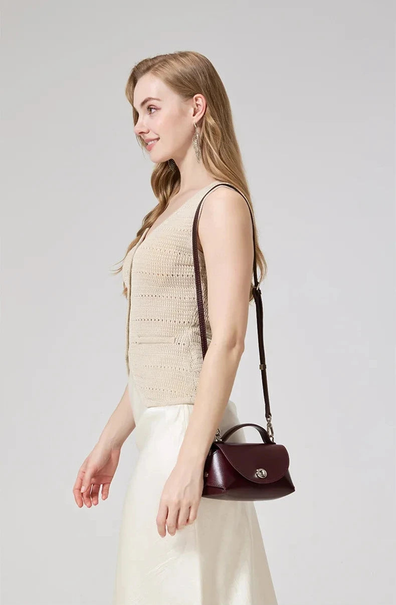 Aura Genuine Leather Turn-Lock Mini Satchel
