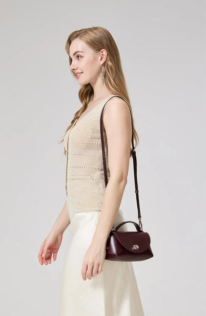 Aura Genuine Leather Turn-Lock Mini Satchel