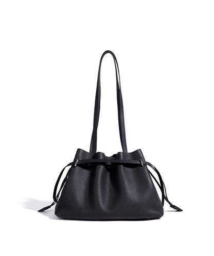 Stellar Genuine Leather Drawstring Pleated Tote