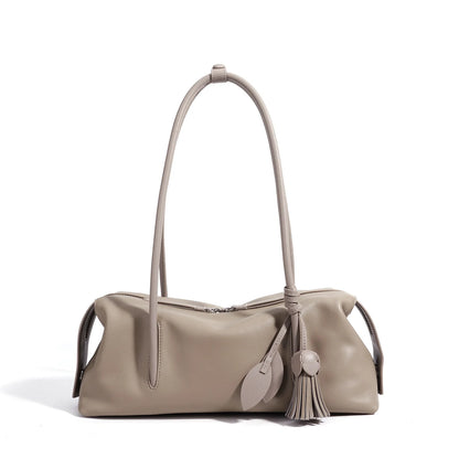 Serene Genuine Leather Elongated Barrel Handbag