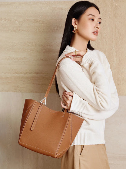 Aura Genuine Leather Geometric Winged Tote