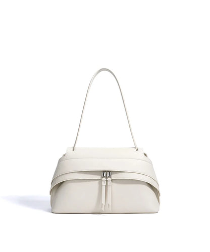 Aura Genuine Leather Twin-Zip Flap Shoulder Bag
