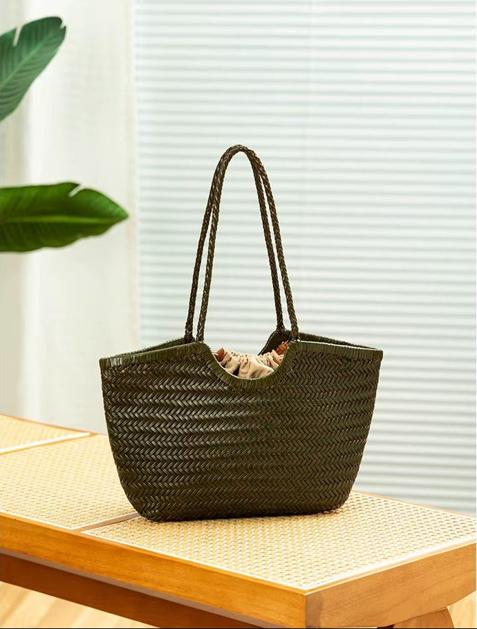 Genuine Leather Handwoven Luxury Beach Tote Bag