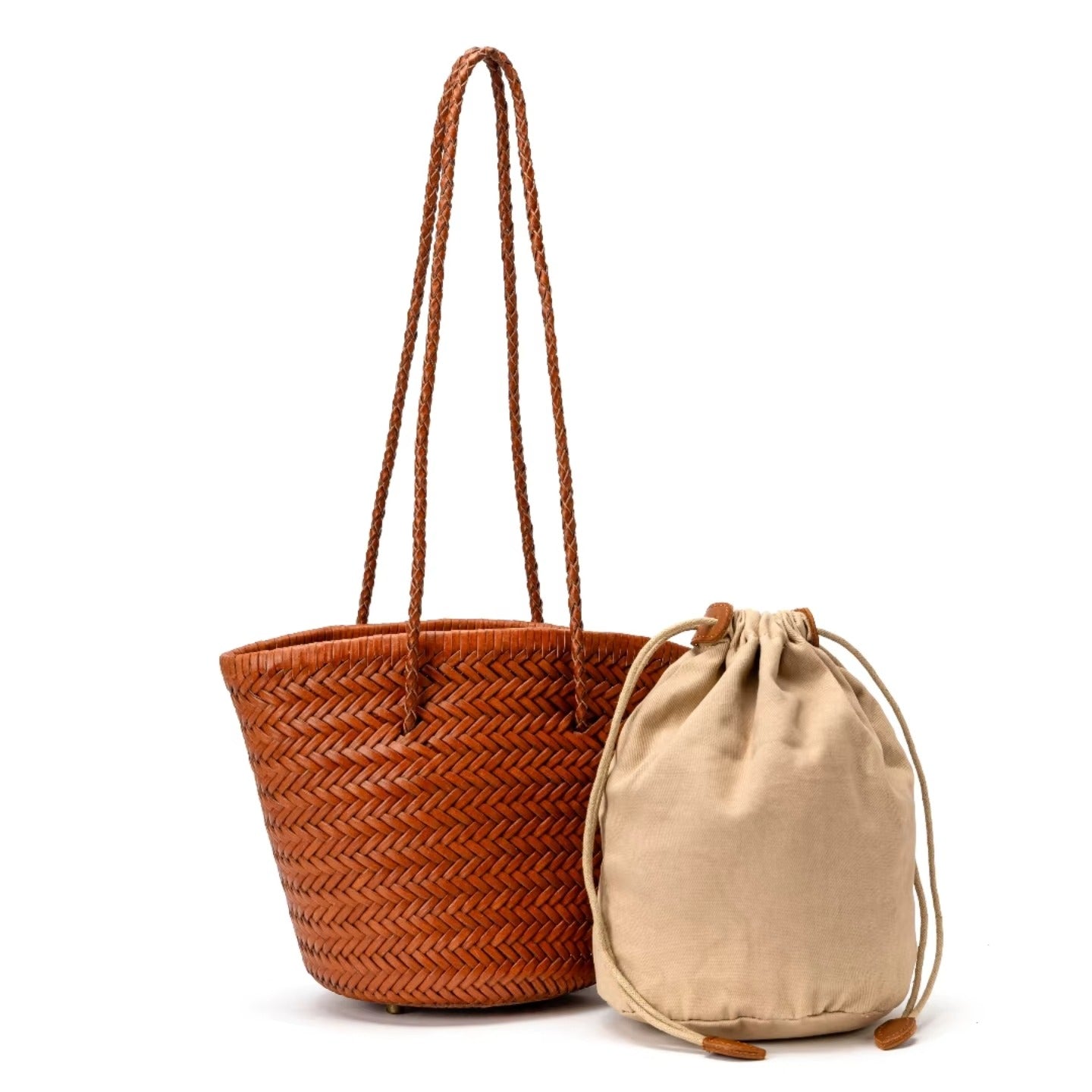 Genuine Leather Woven Beach Bucket Bag