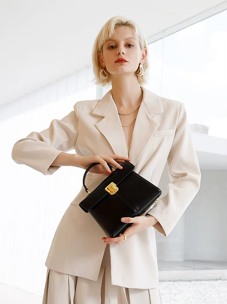 Genuine Leather Luxury Designer Square Handbag