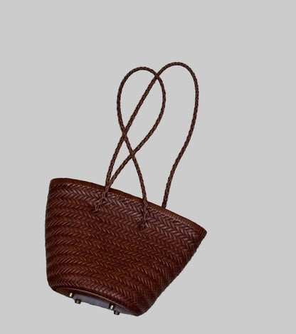 Genuine Leather Woven Beach Bucket Bag