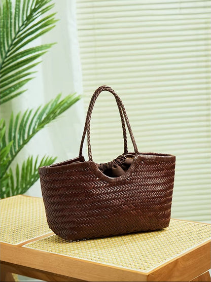 Genuine Leather Handwoven Luxury Beach Tote Bag