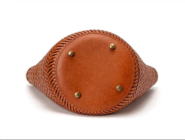 Genuine Leather Woven Beach Bucket Bag