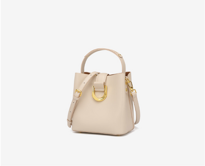 Structured Genuine Leather Bucket Bag