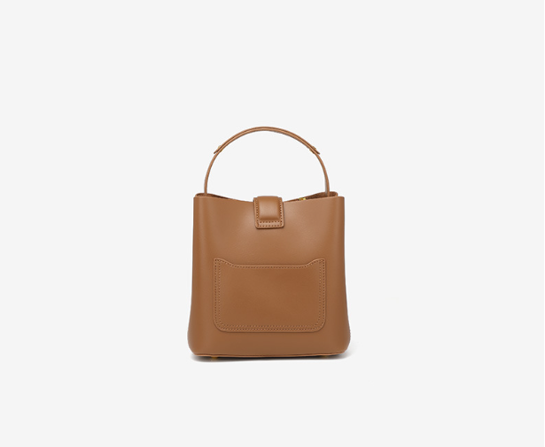 Structured Genuine Leather Bucket Bag