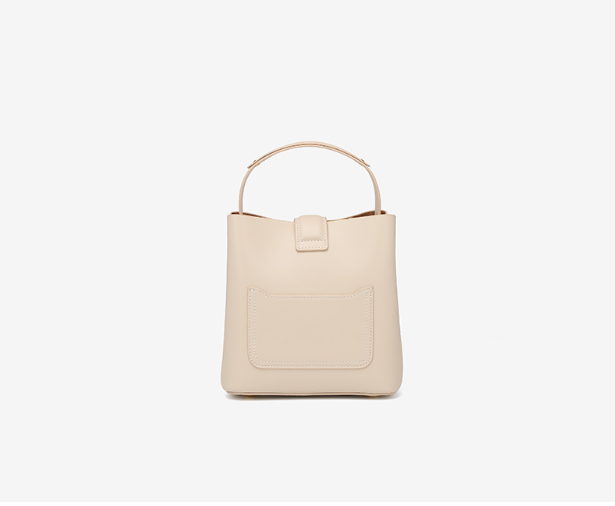 Structured Genuine Leather Bucket Bag
