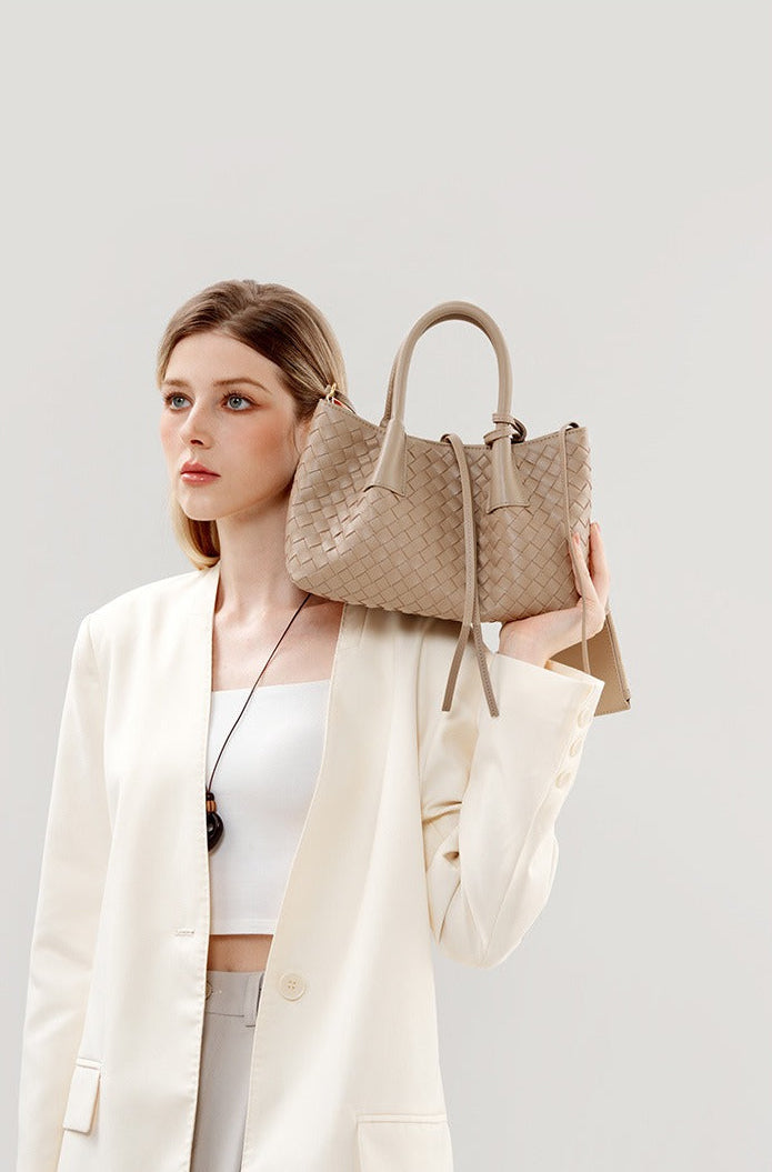 Aura Leather Woven Classic Tote Bag