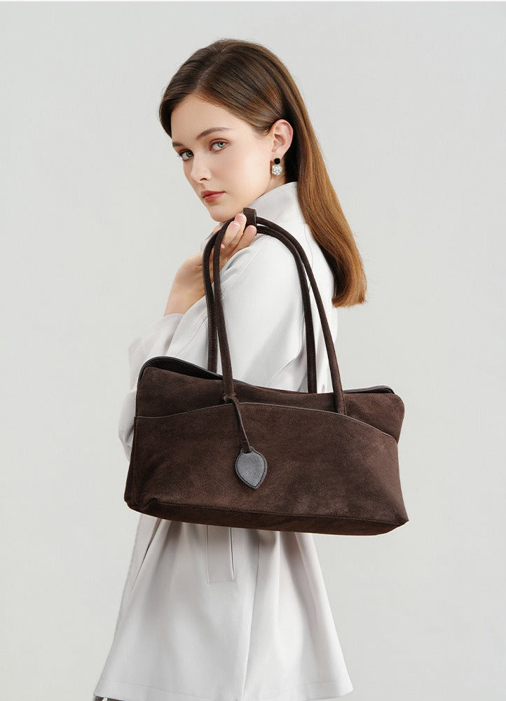 Large Suede Shoulder Boston Bag