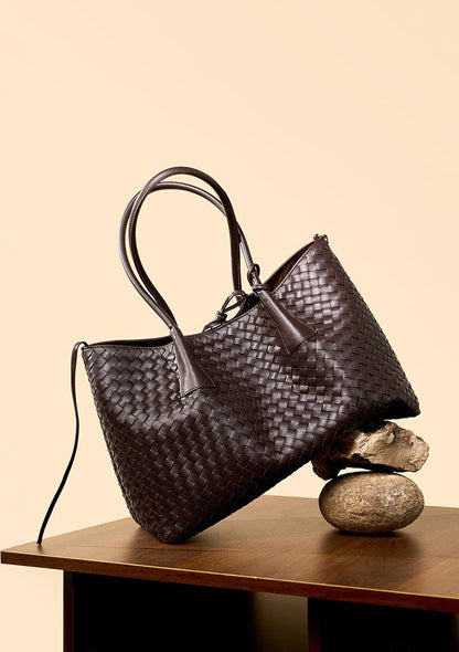 Aura Leather Woven Classic Tote Bag