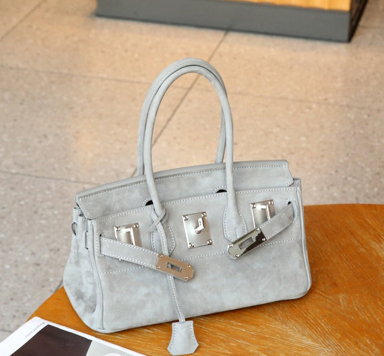 Suede Flap Top-Handle Bag