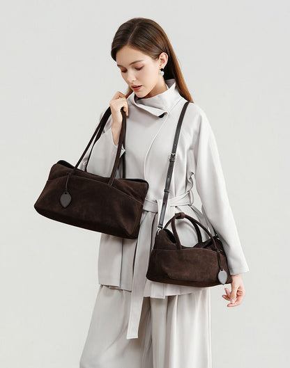 Large Suede Shoulder Boston Bag