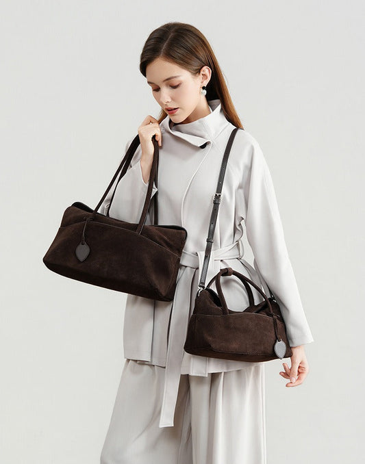 Large Suede Shoulder Boston Bag