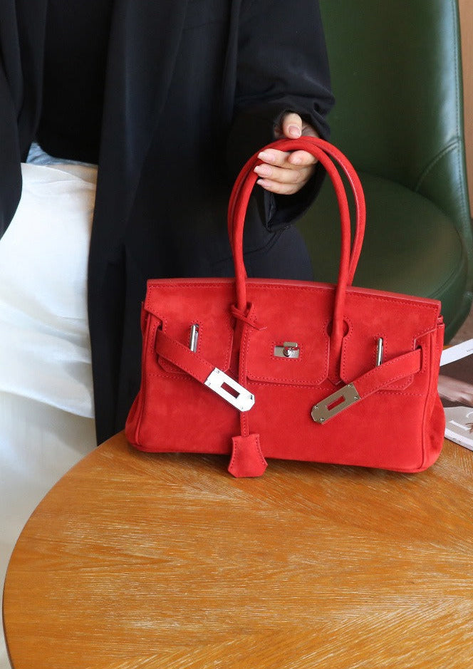 Suede Flap Top-Handle Bag