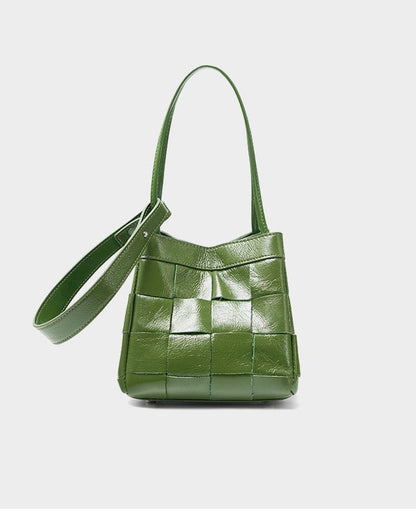 Woven Waxed Leather Crossbody Bucket Bag