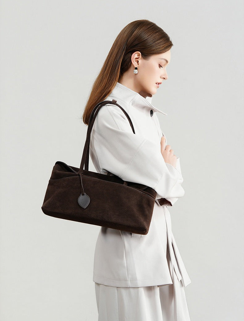 Large Suede Shoulder Boston Bag