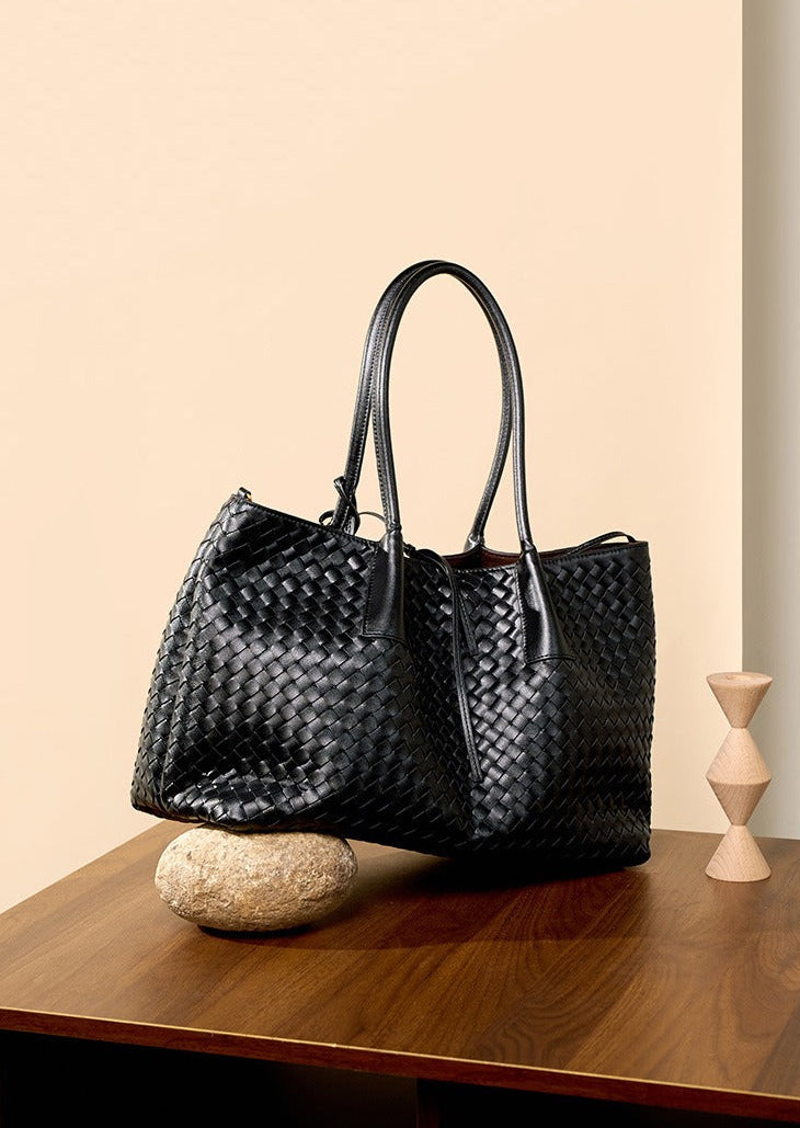 Aura Leather Woven Classic Tote Bag