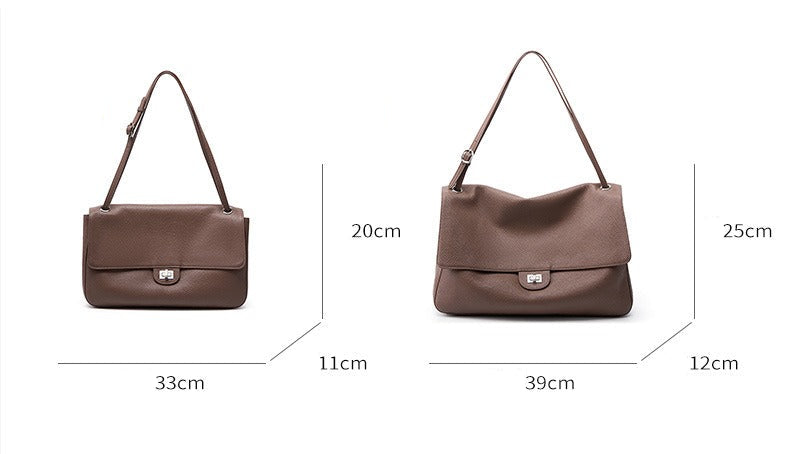 Grained Leather Turn-Lock Shoulder Bag