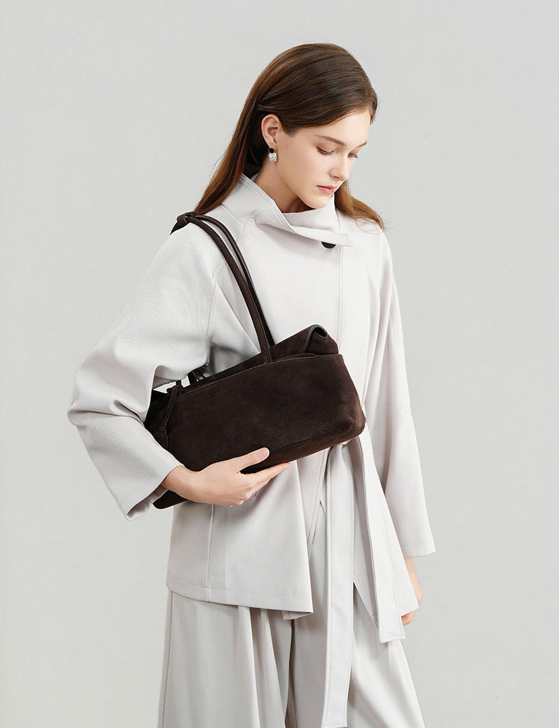 Large Suede Shoulder Boston Bag
