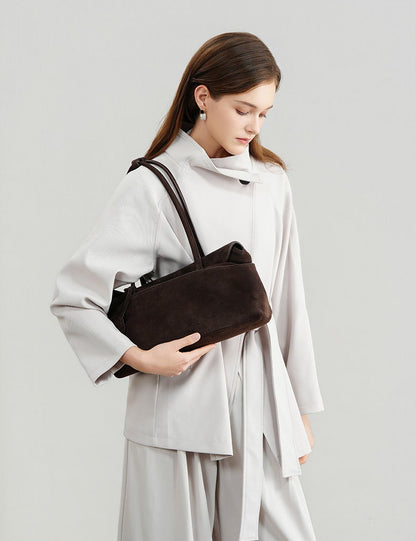Large Suede Shoulder Boston Bag