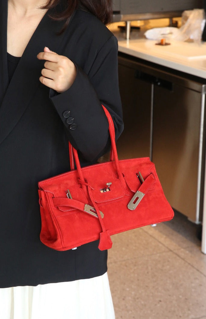 Suede Flap Top-Handle Bag