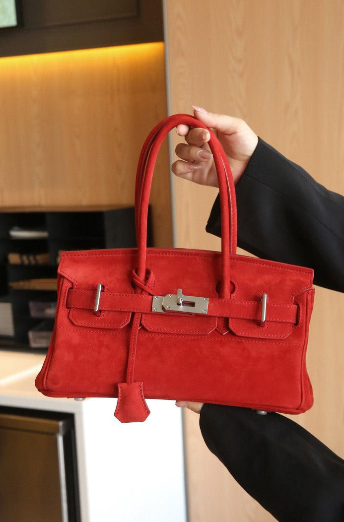 Suede Flap Top-Handle Bag