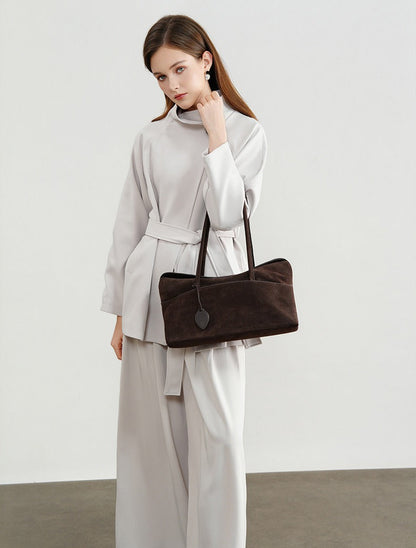 Large Suede Shoulder Boston Bag
