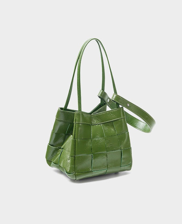 Woven Waxed Leather Crossbody Bucket Bag
