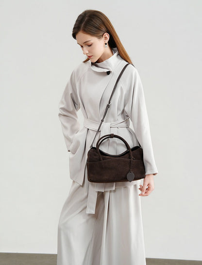 Large Suede Shoulder Boston Bag