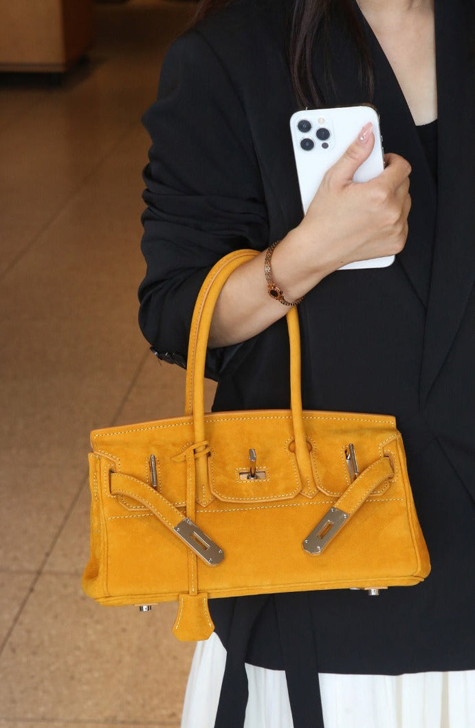 Suede Flap Top-Handle Bag