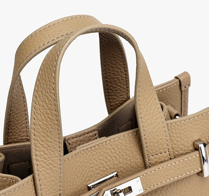 Pebbled Leather Turn-Lock Tote Handbag