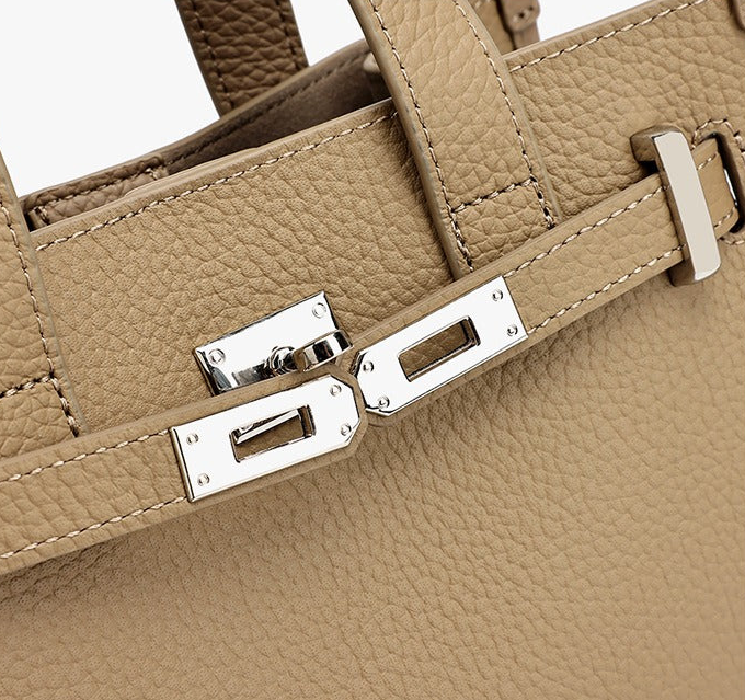 Pebbled Leather Turn-Lock Tote Handbag