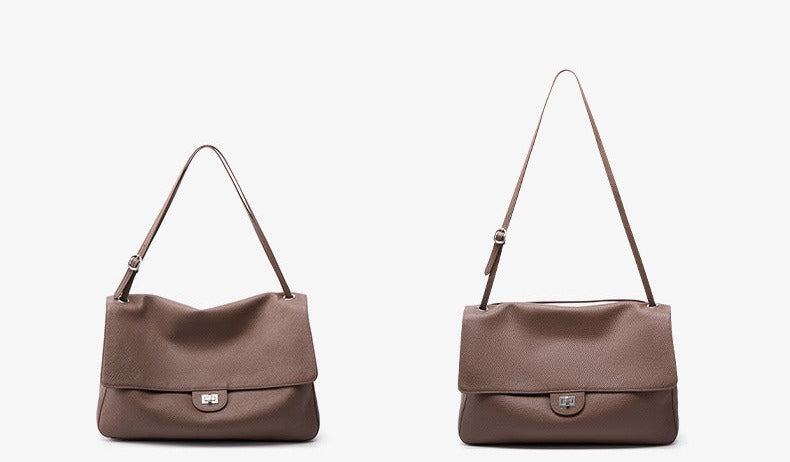 Grained Leather Turn-Lock Shoulder Bag